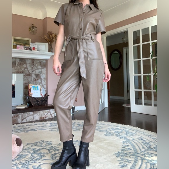 NWOT 7 for All Mankind Vegan Leather Jumpsuit - Picture 2 of 16